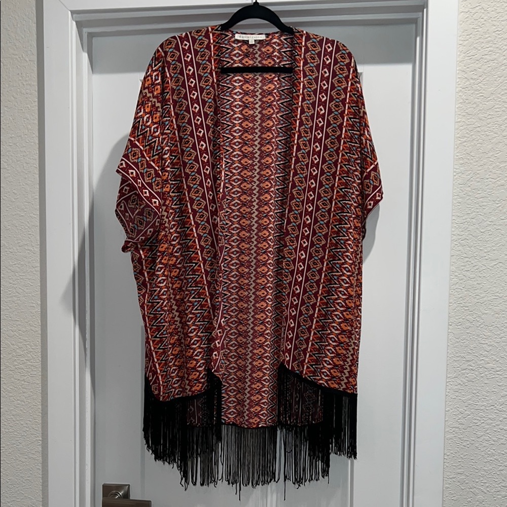 Daniel Rainn Geometric Patterned Kimono with Fringe
